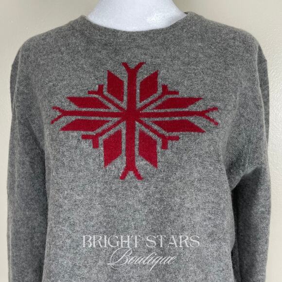 Gray Crew Neck Sweater with Red and White Snowflake Design - Picture 8 of 10
